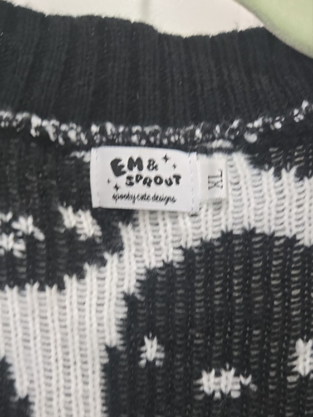 Em & Sprout Black & White Ghost Pattern Button Cardigan - Picture 3 of 3